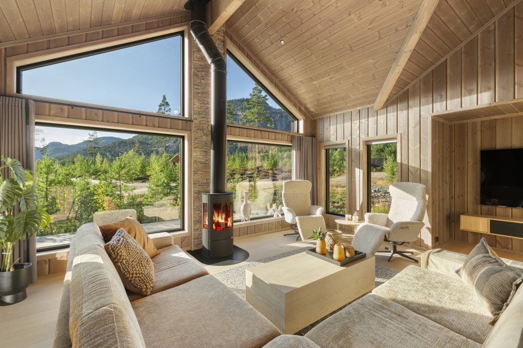 Beige-decorated living room in a luxury Norwegian villa